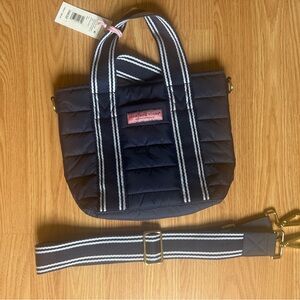 Vineyard Vines Navy Quilted Tote with Navy & White Striped Strap